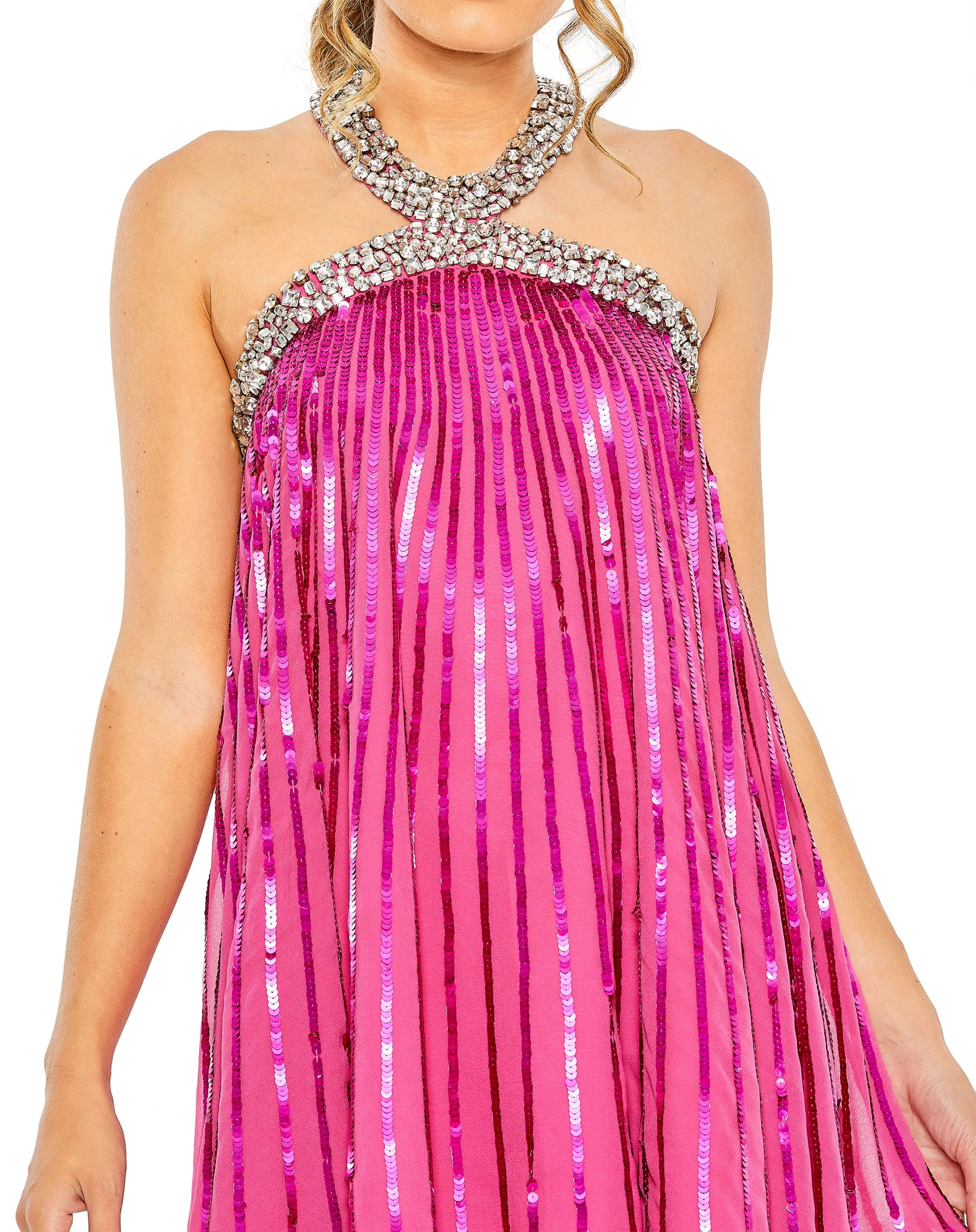 Cocktail Dresses Cocktail Sequin Halter Short Dress Hot Pink