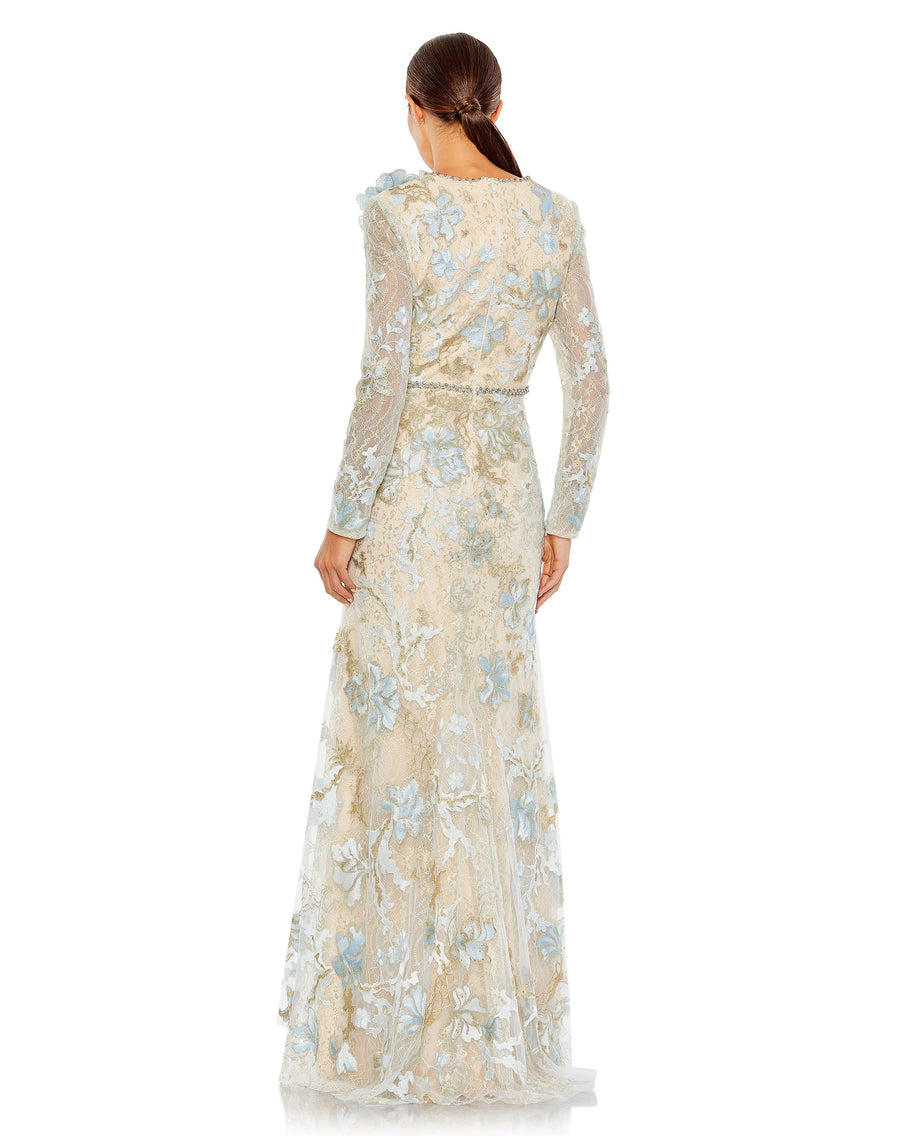 Mac Duggal 11174 Long Sleeve Floral Lace Formal Gown