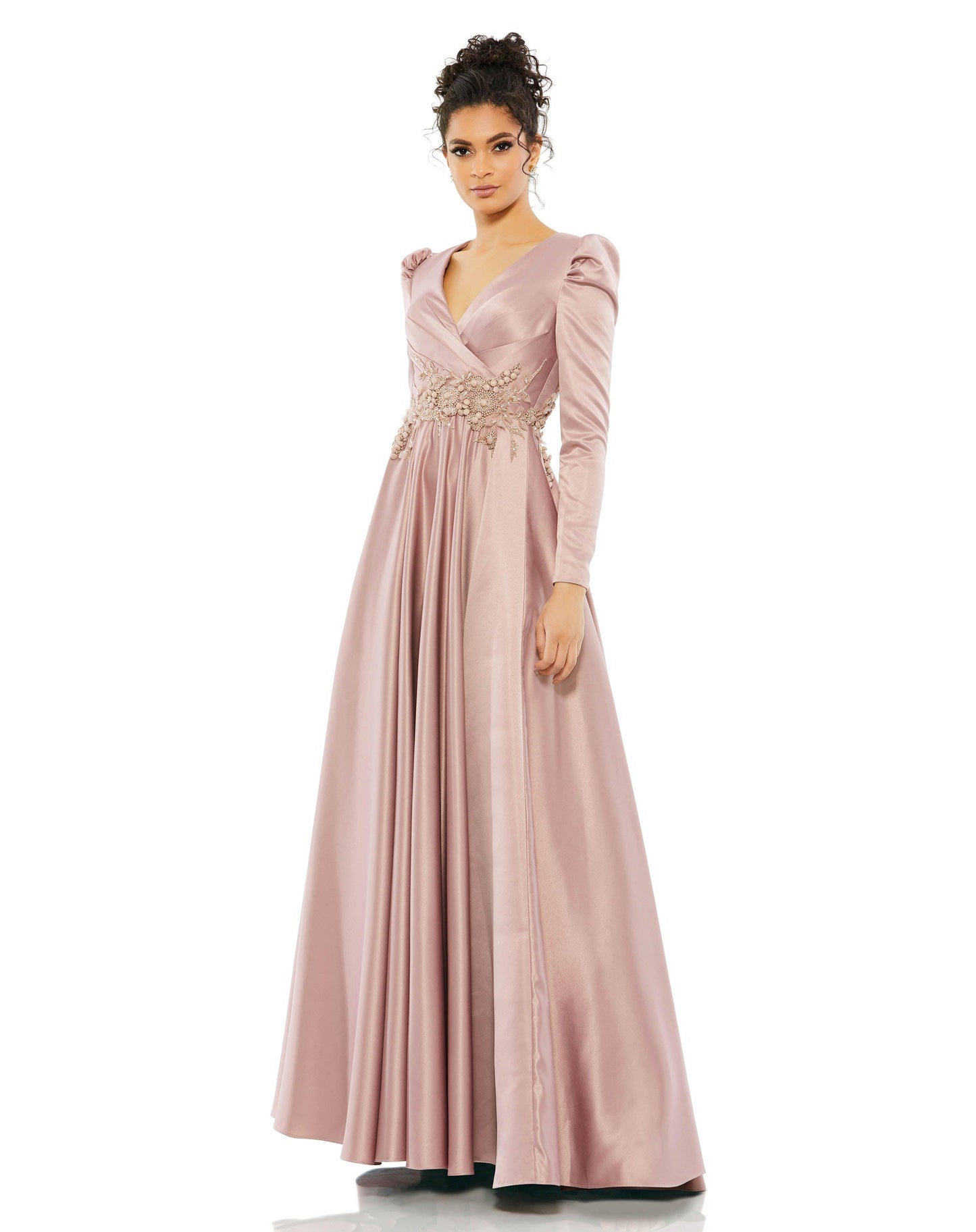 Formal Dresses Long Sleeve Formal Beaded Dress Rose Pink