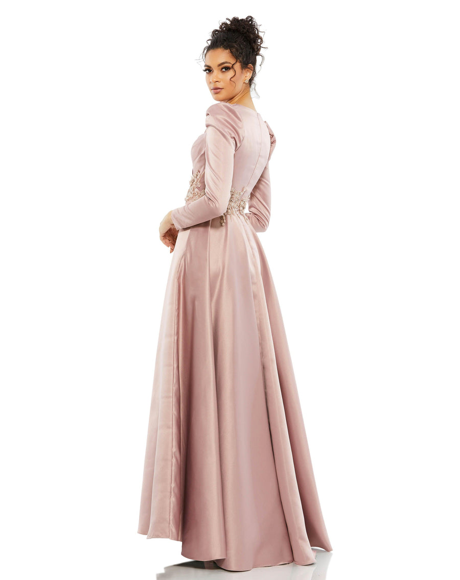 Formal Dresses Long Sleeve Formal Beaded Dress Rose Pink