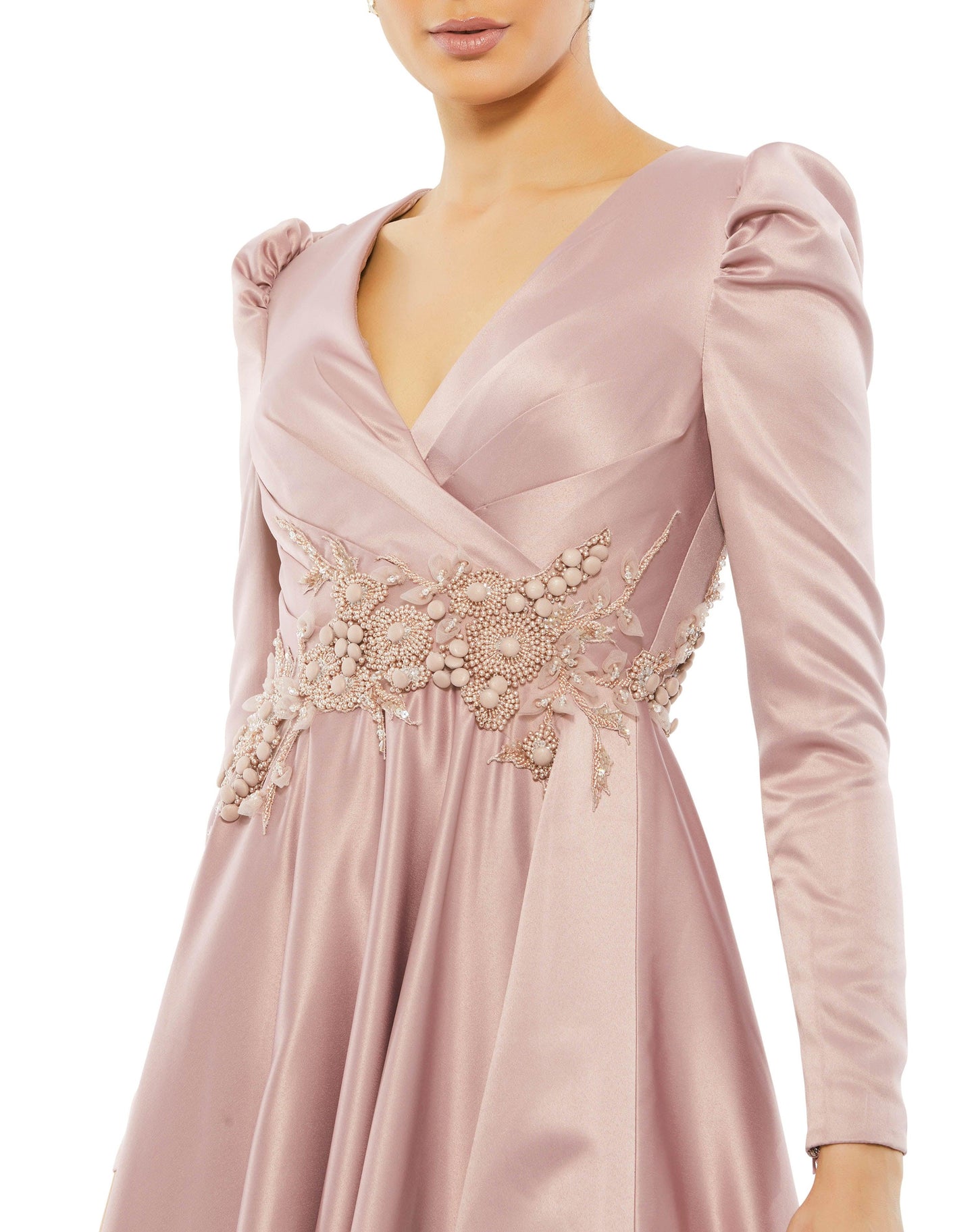 Formal Dresses Long Sleeve Formal Beaded Dress Rose Pink