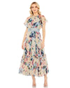 Formal Dresses Floral Print Tea Length Formal Dress Blue Multi