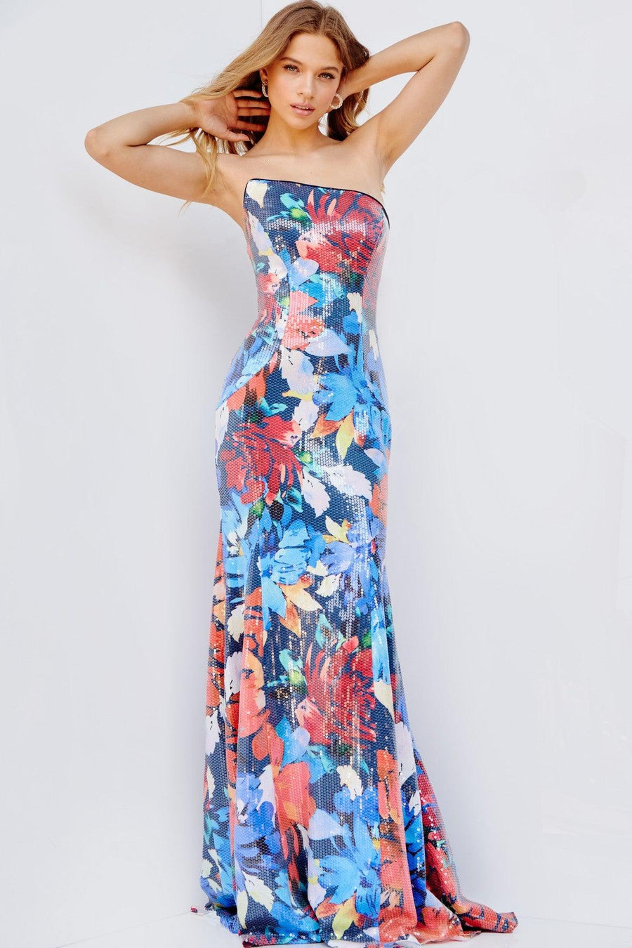 Prom Dresses Long Strapless Floral Print Prom Gown Multi