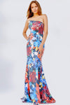 Prom Dresses Long Strapless Floral Print Prom Gown Multi