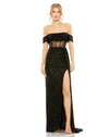 Formal Dresses Long Sequined Sheer Corset Waist Slit Dress Black