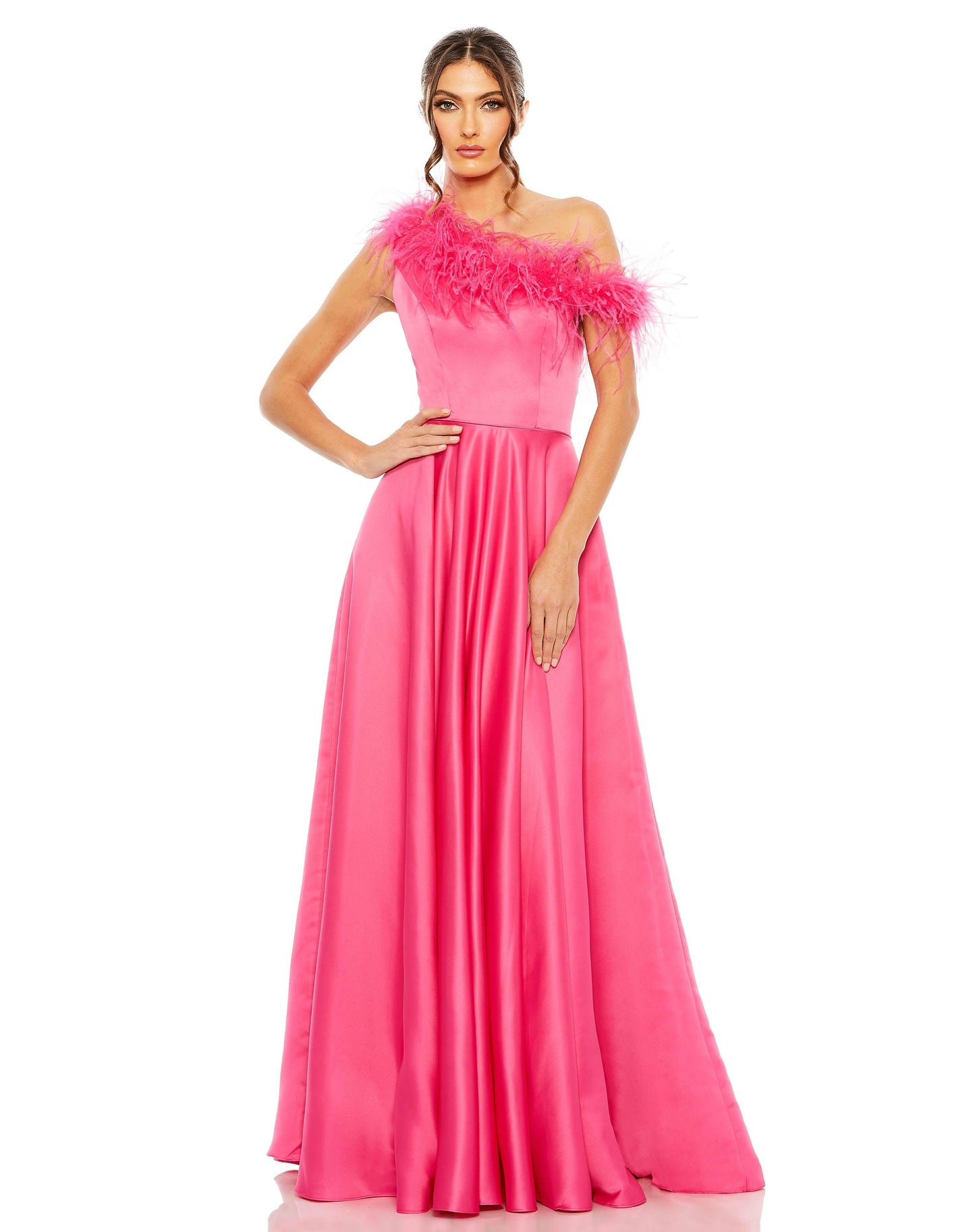 Prom Dresses Long Formal One Shoulder Prom Gown Hot Pink