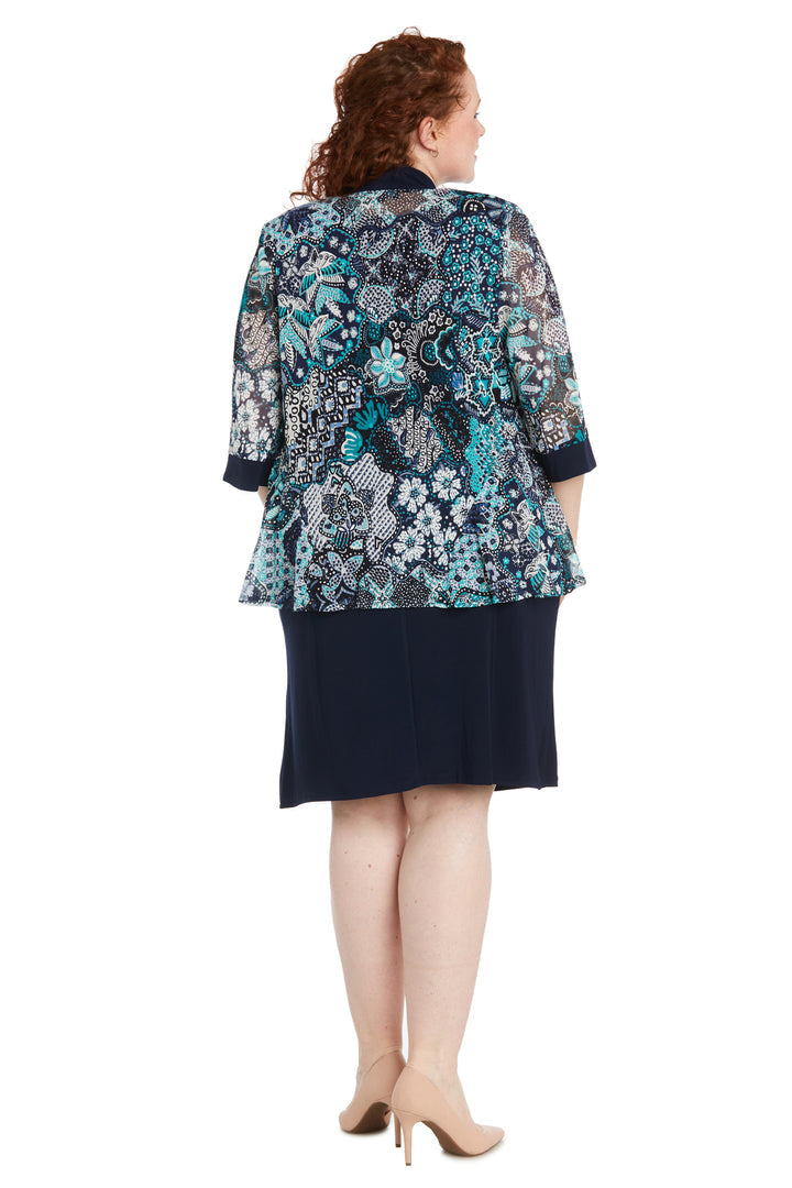 Plus Size Dresses Short Printed Mother of the Bride Jacket Dress Navy/Teal