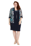 Plus Size Dresses Short Printed Mother of the Bride Jacket Dress Navy/Teal