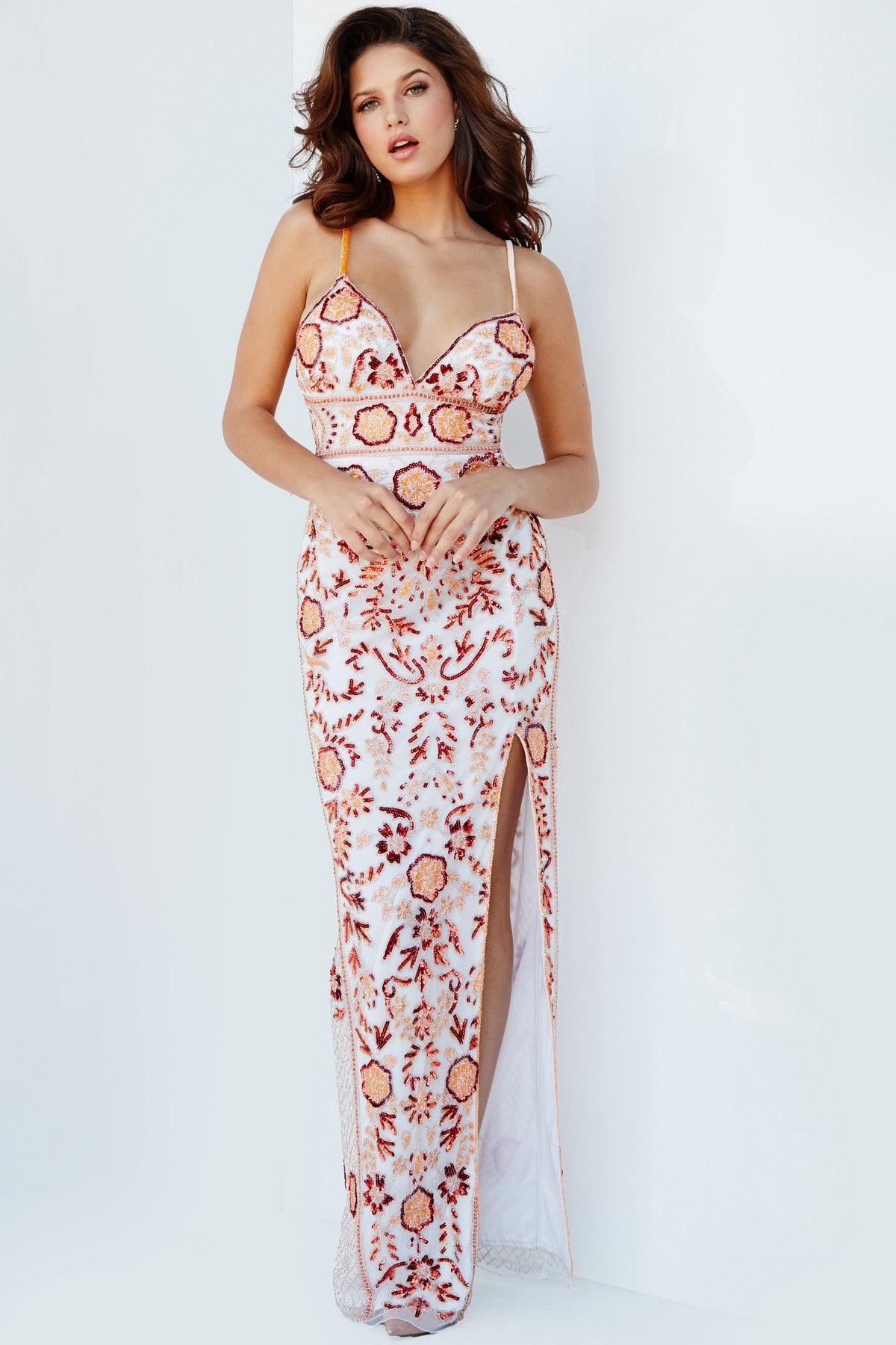 Prom Dresses Long Formal Beaded Prom Dress White/Orange