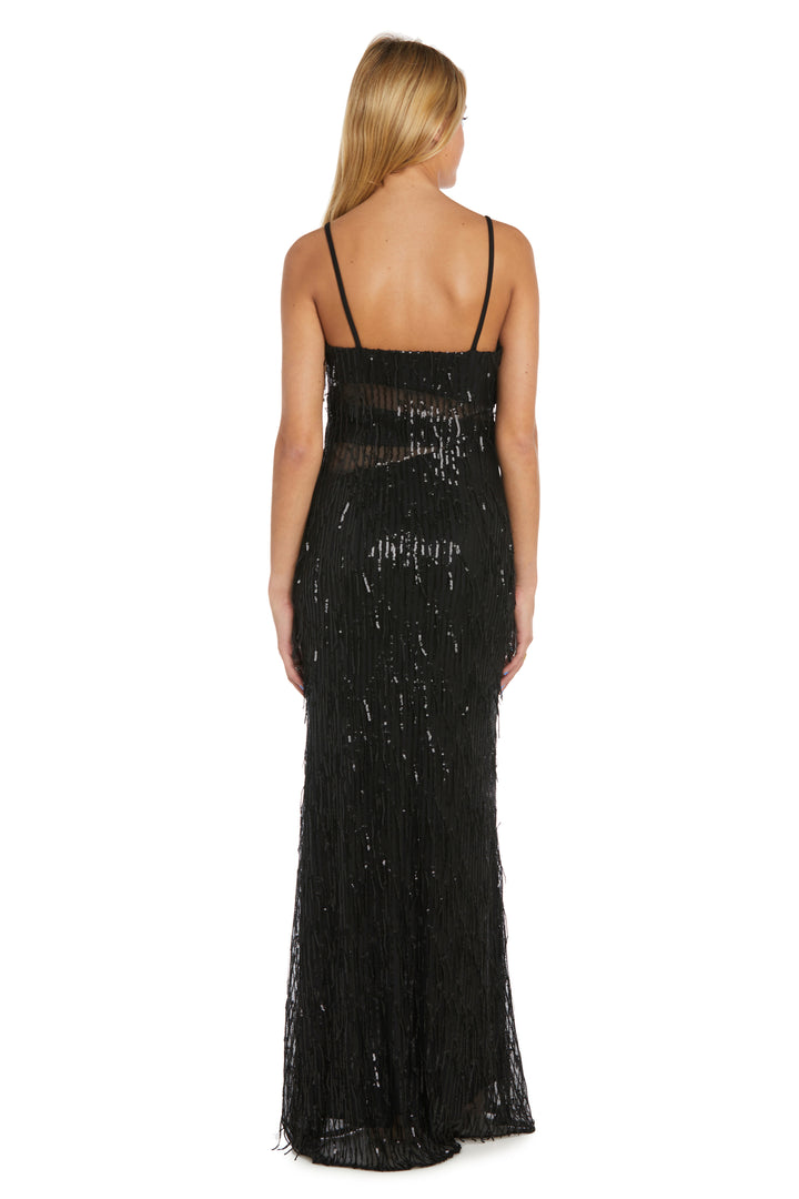 Prom Dresses Fitted Sequin Fringe Formal Prom Long Dress Black