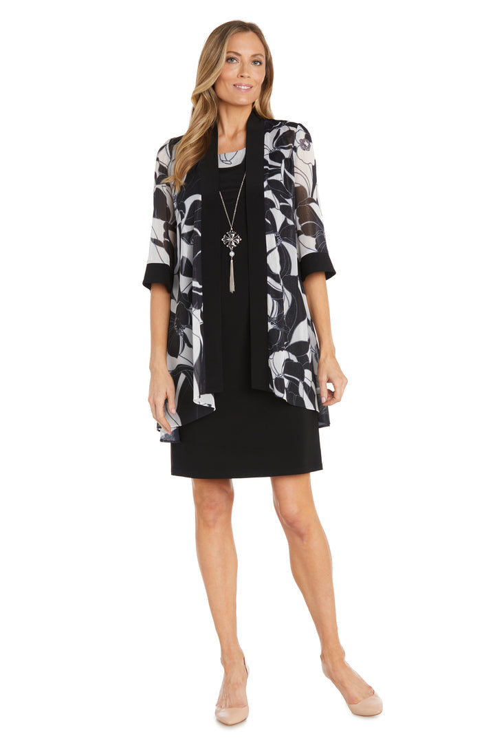 Mother of the Bride Dresses Short Mother of the Bride Floral Pattered Jacket Dress Black/White