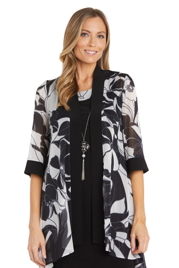 Mother of the Bride Dresses Short Mother of the Bride Floral Pattered Jacket Dress Black/White