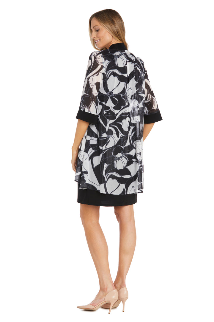 Mother of the Bride Dresses Short Mother of the Bride Floral Pattered Jacket Dress Black/White