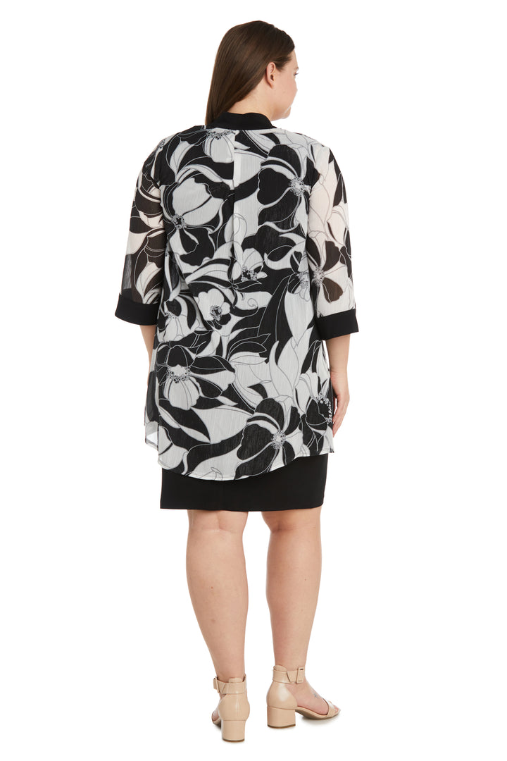 Plus Size Dresses Plus Size Mother of the Bride Floral Pattered Jacket Dress Black/White