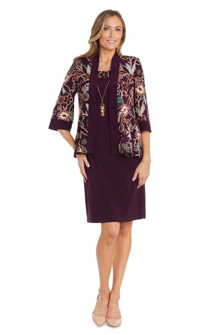 Mother of the Bride Dresses Short Mother of the Bride Floral Printed Jacket Dress Eggplant