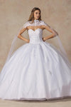 Long Ball Gown Strapless Quinceanera Cape Dress