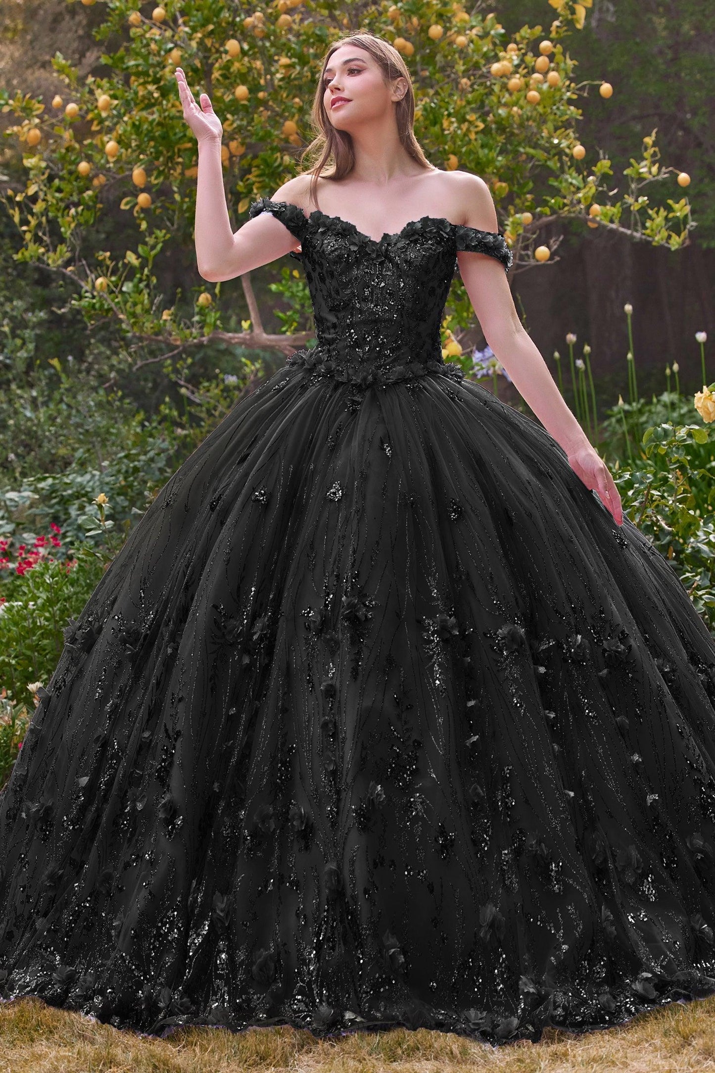 Long Off Shoulder Black Wedding Dress