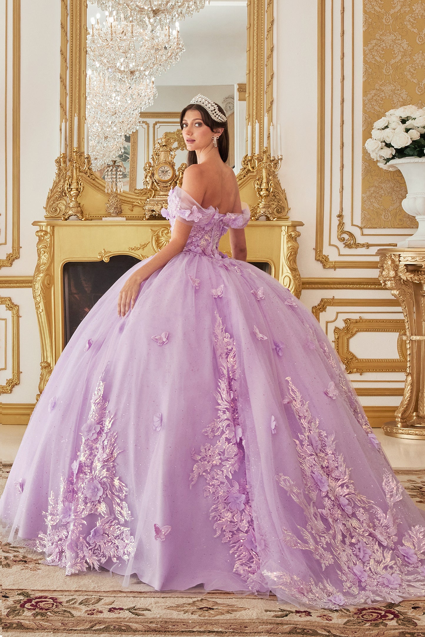 Quinceniera Dresses Long Quinceanera Off Shoulder Floral Applique Ball Gown Lavender