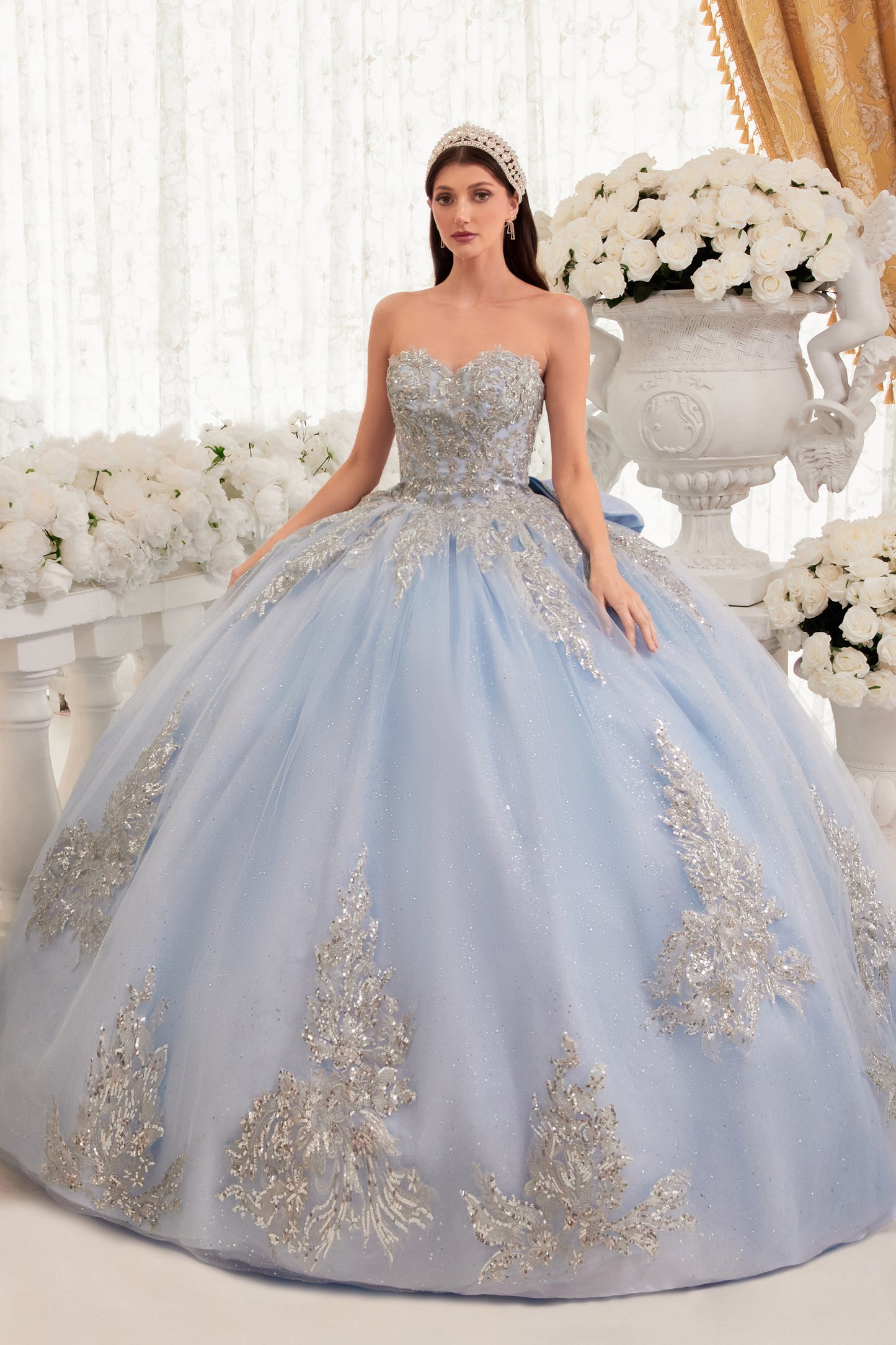 Quinceniera Dresses Long Quinceanera Lace Applique Ball Gown Lt Blue