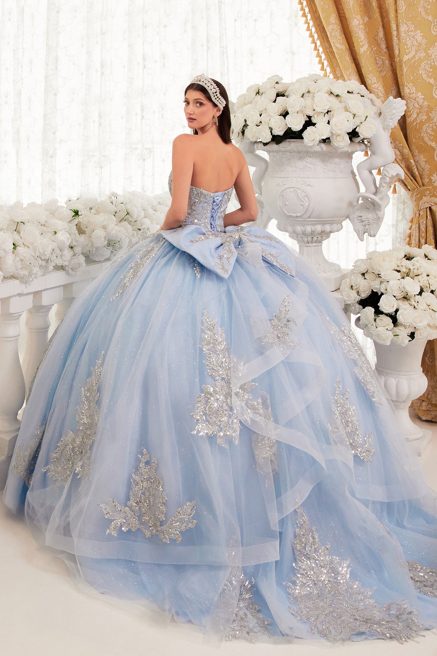 Quinceniera Dresses Long Quinceanera Lace Applique Ball Gown Lt Blue