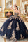 Quinceniera Dresses Long Quinceanera Lace Applique  Ball Gown Navy Gold