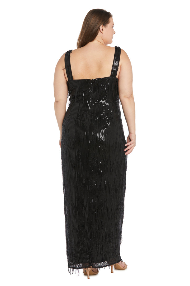 Plus Size Dresses Long Plus Size Formal Sequin Fringe Dress Black