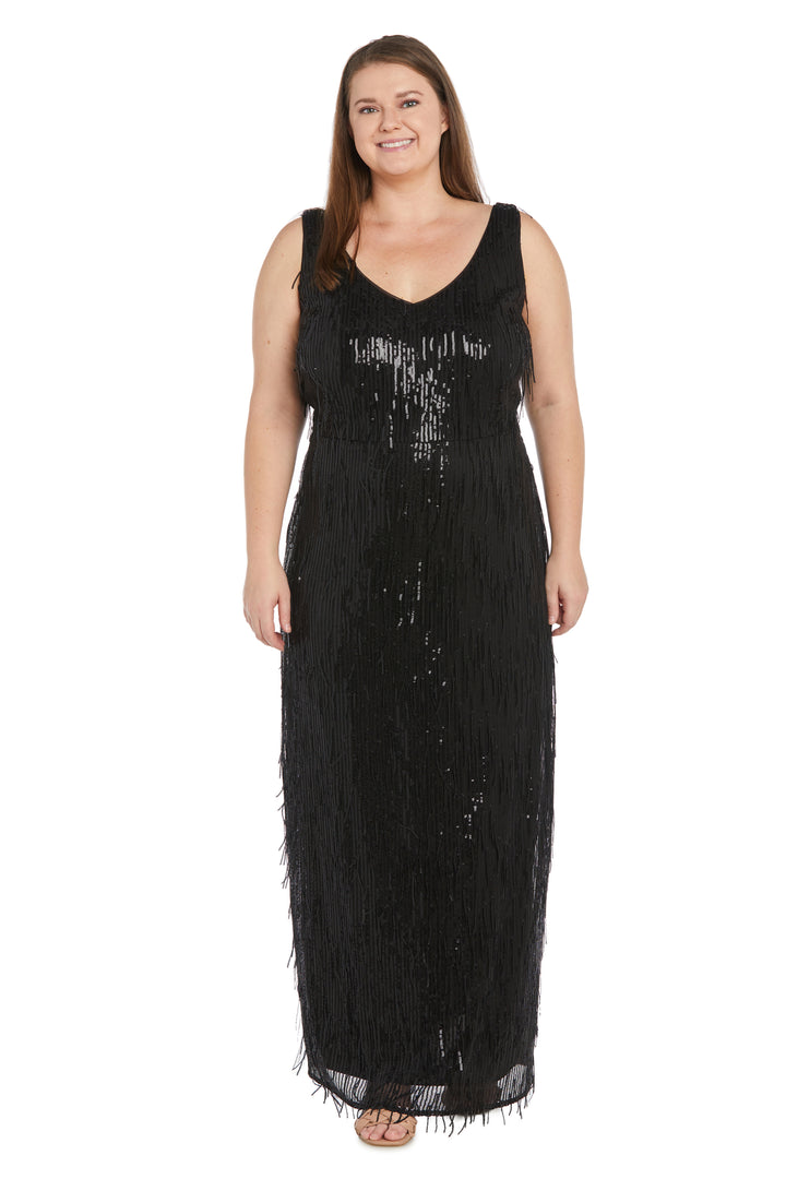 Plus Size Dresses Long Plus Size Formal Sequin Fringe Dress Black