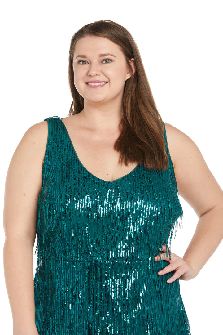 Plus Size Dresses Long Plus Size Formal Sequin Fringe Dress Emerald