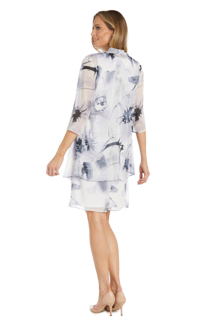 Mother of the Bride Dresses Mother of the Bride Floral Print Short Jacket Dress  Black/White