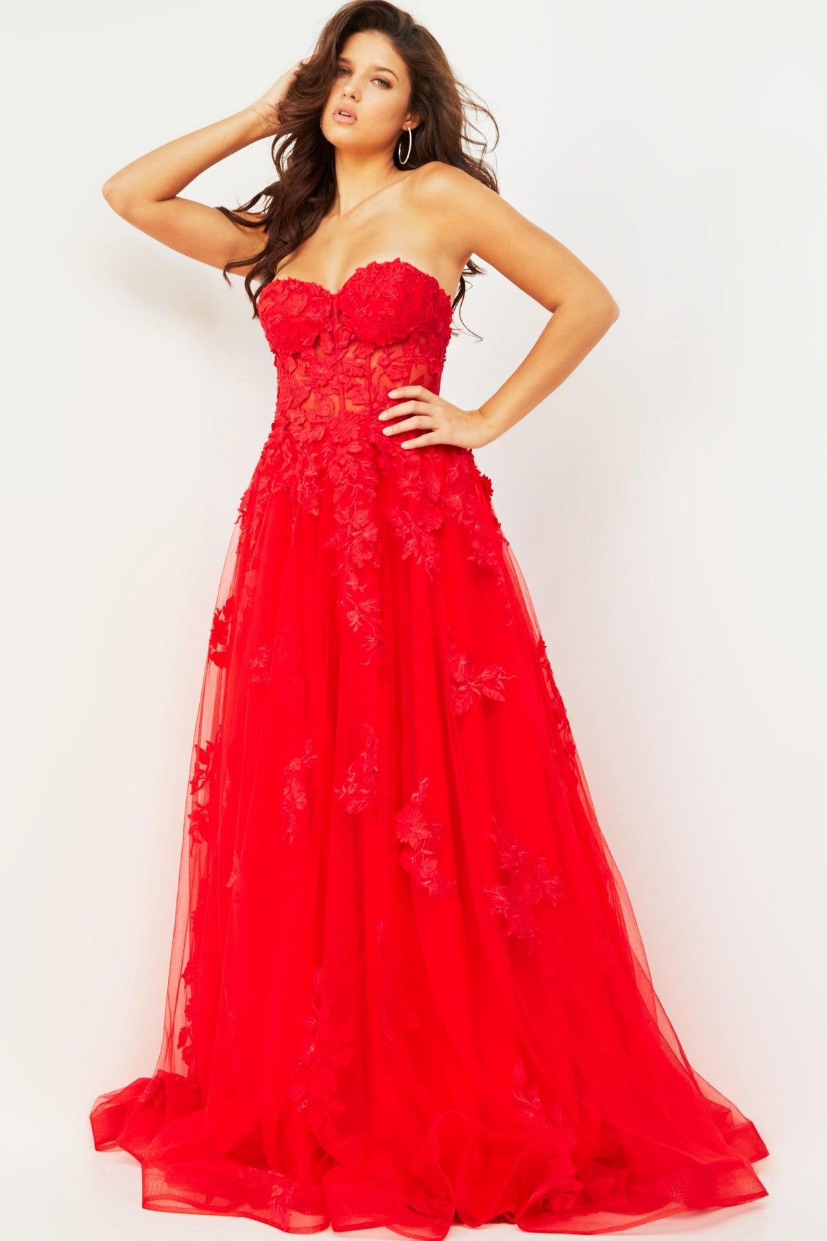 Prom Dresses Strapless Long Formal Gown Red