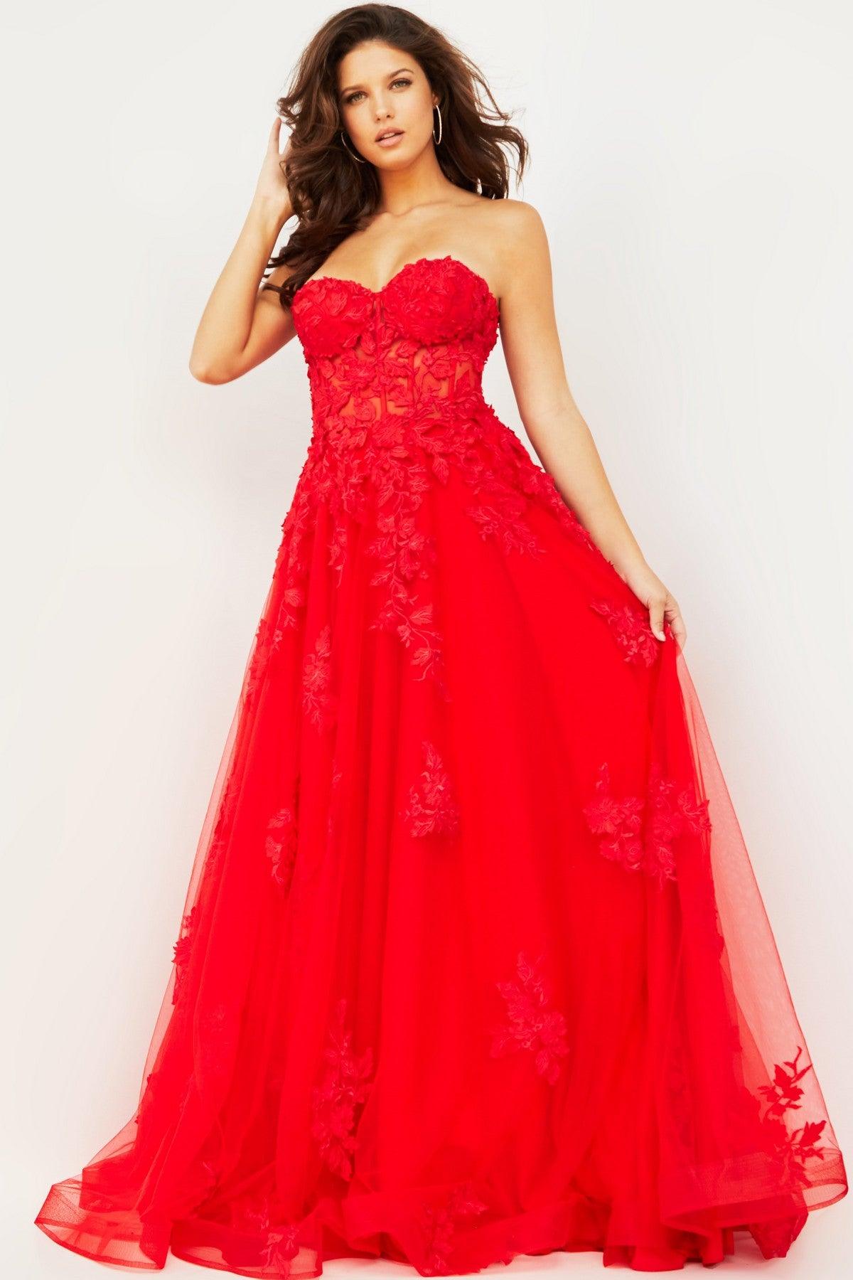 Prom Dresses Strapless Long Formal Gown Red