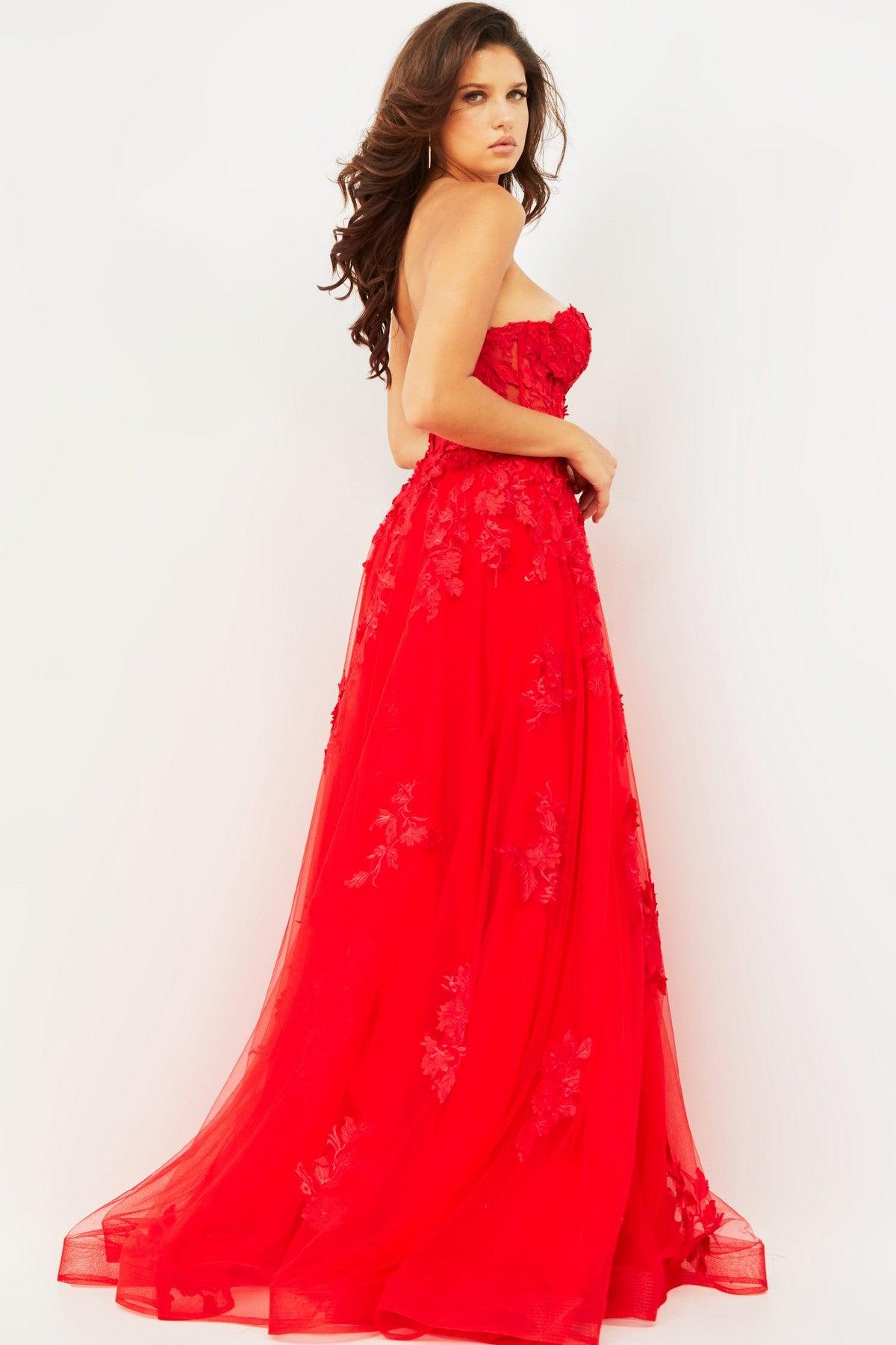 Prom Dresses Strapless Long Formal Gown Red