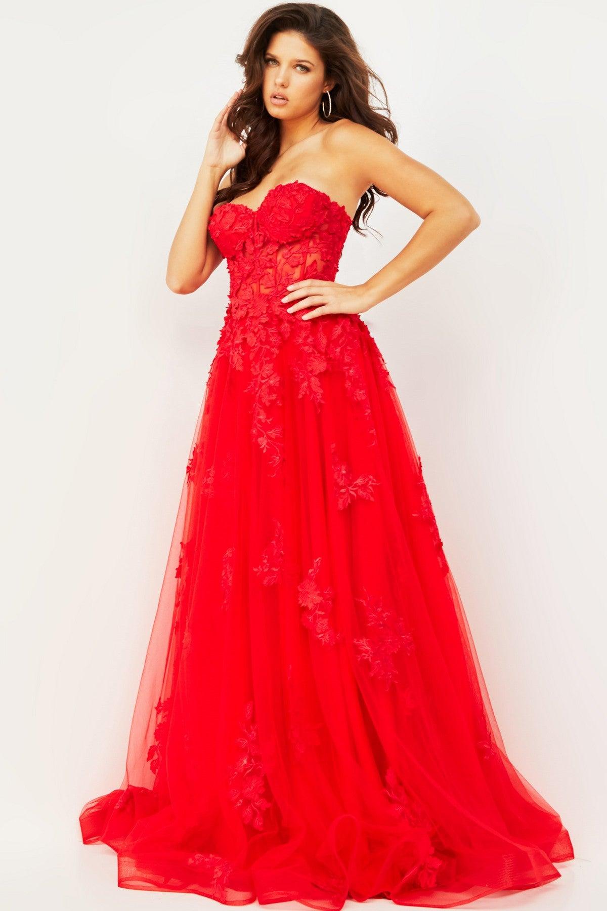 Prom Dresses Strapless Long Formal Gown Red