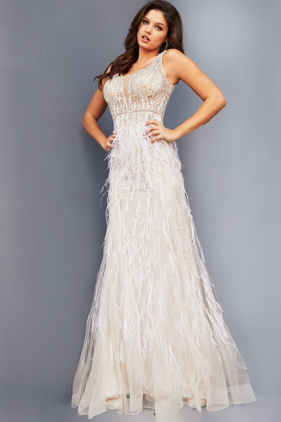 Prom Dresses Prom Long Sleeveless Beaded Formal Dress Beige