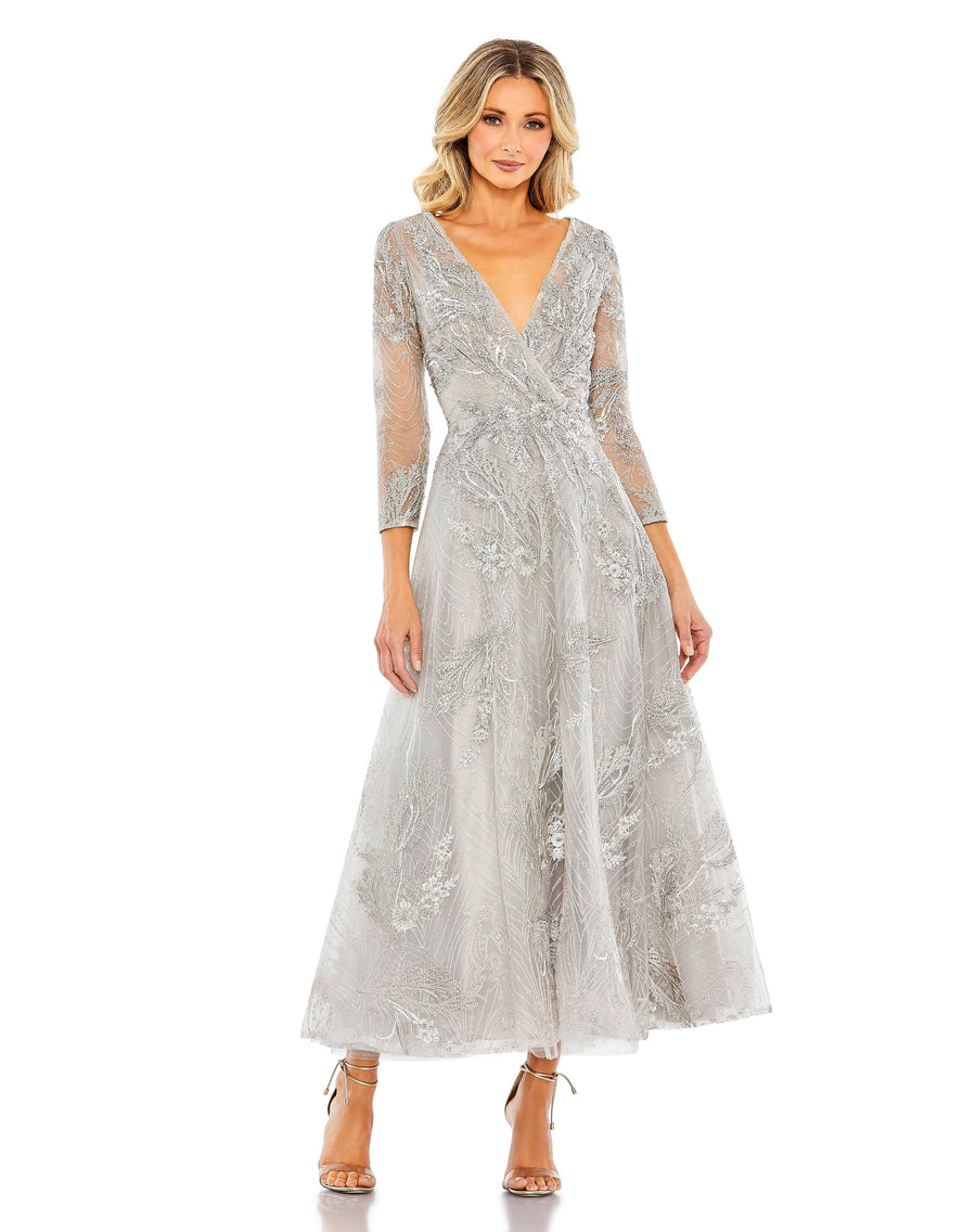 Formal Dresses Formal 3/4 Sleeve Tea Length Dress Platinum