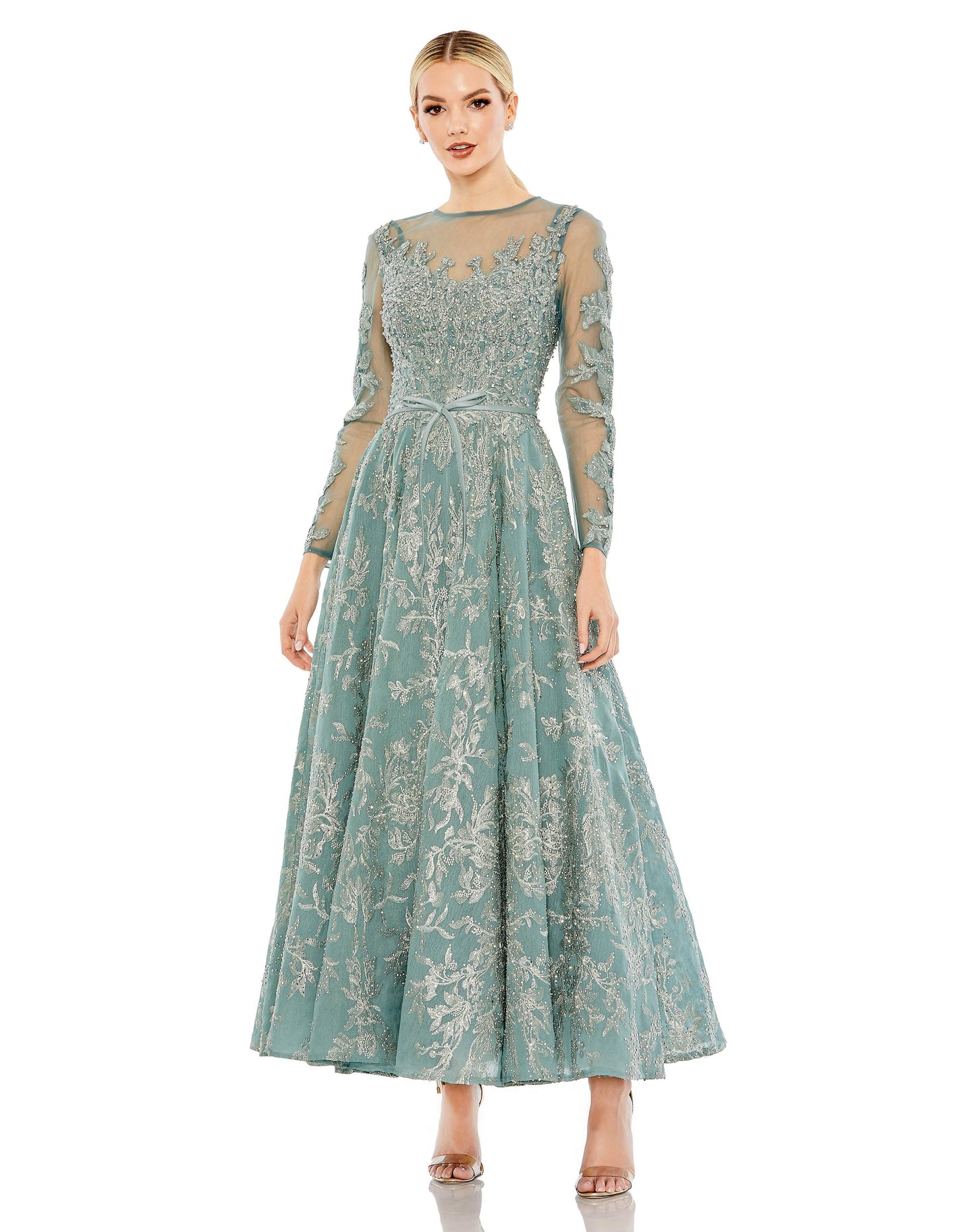 Formal Dresses Long Sleeve Formal Tea Length Dress Jade