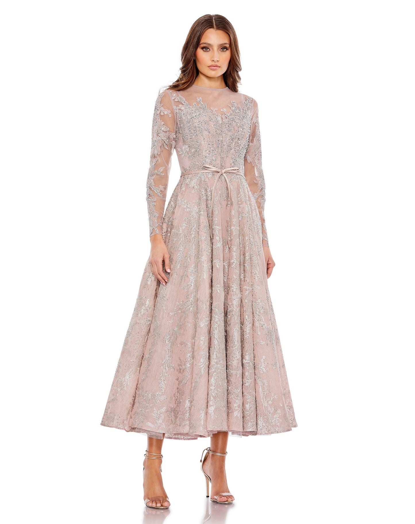 Formal Dresses Long Sleeve Formal Tea Length Dress Rose