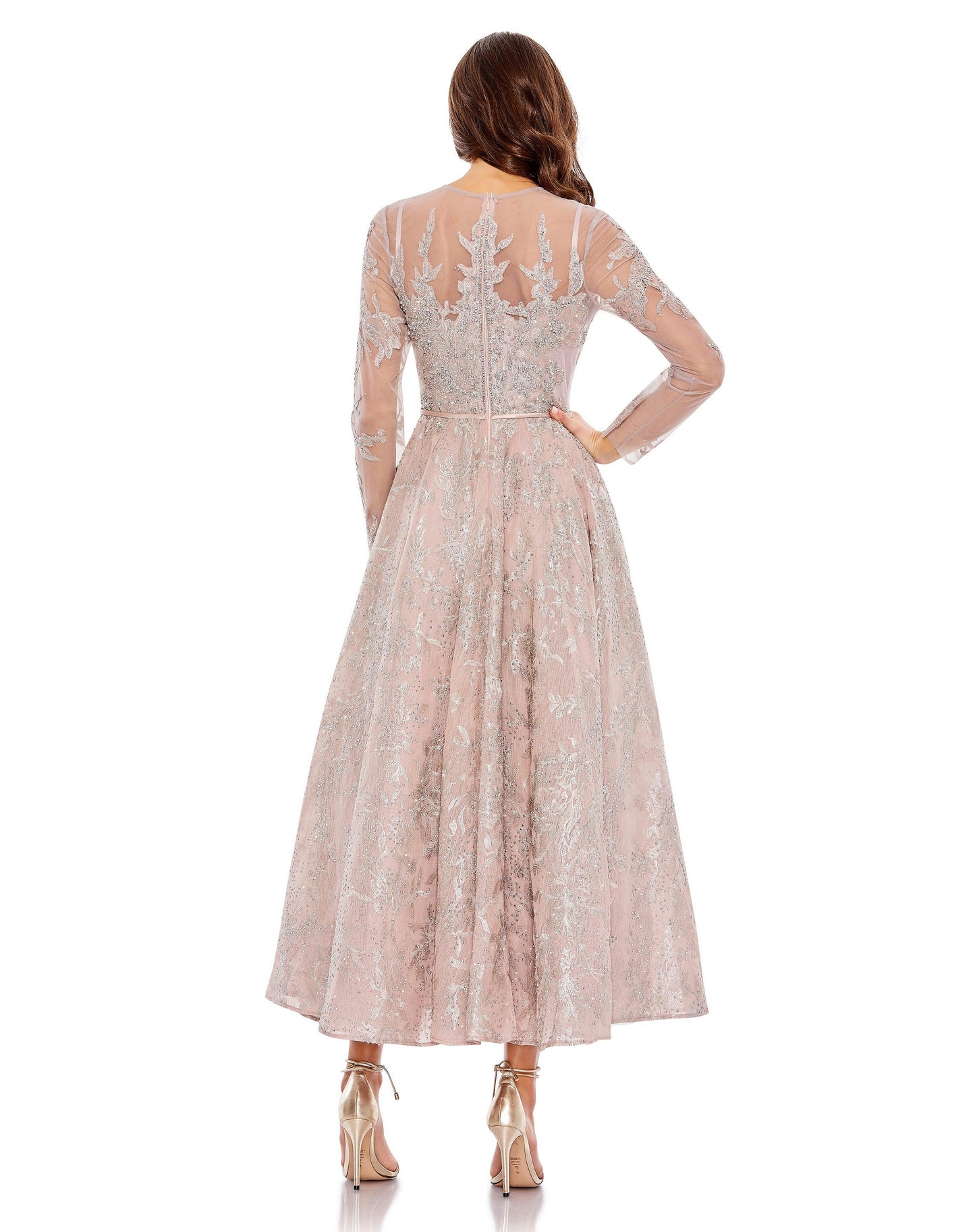 Formal Dresses Long Sleeve Formal Tea Length Dress Rose