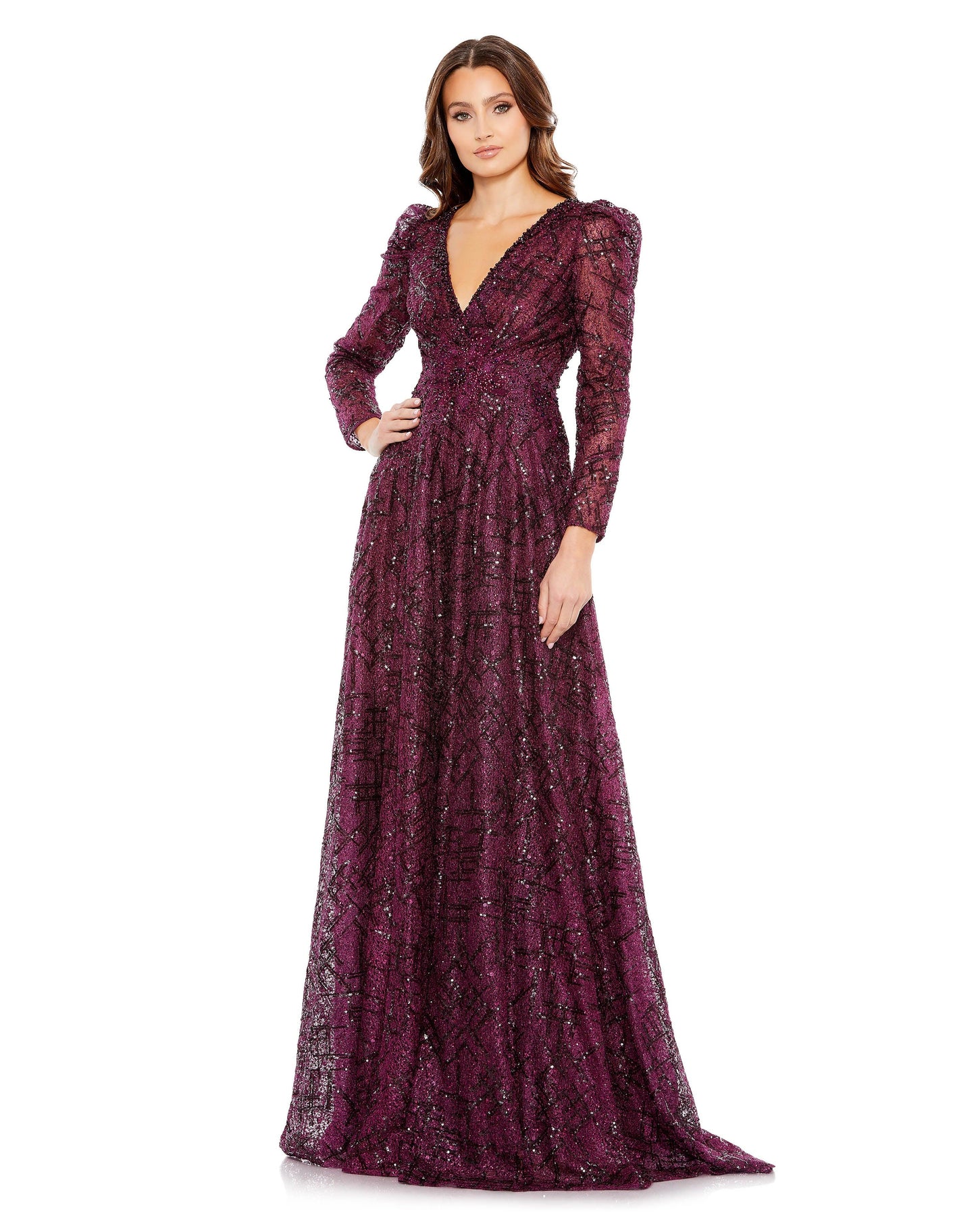 Formal Dresses Long Sleeve Formal Lace Dress Plum