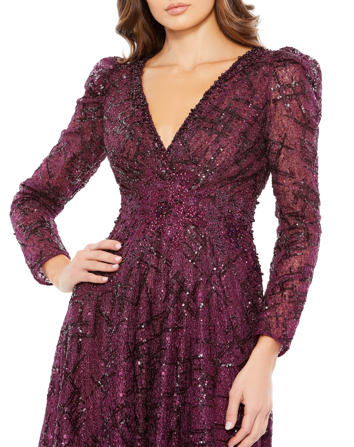 Formal Dresses Long Sleeve Formal Lace Dress Plum