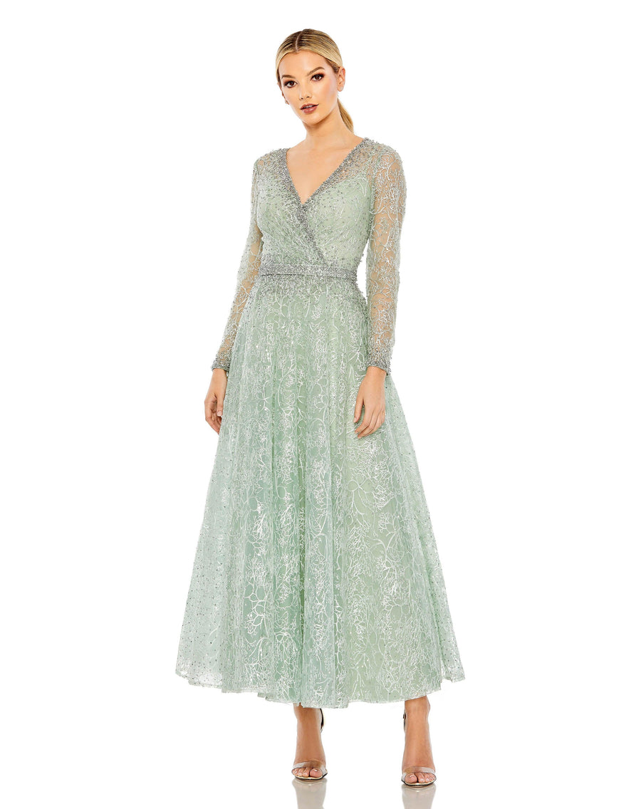 Formal Dresses Long Sleeve Formal Beaded Dress Sage