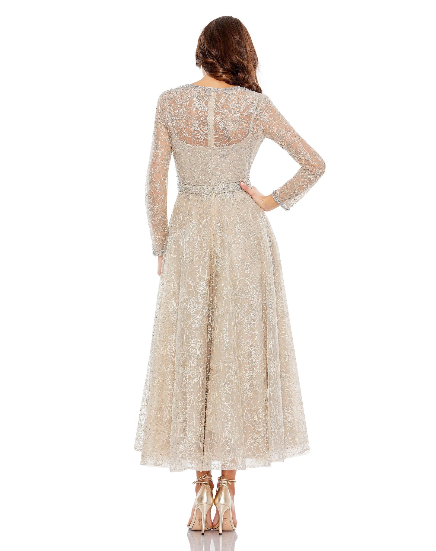 Formal Dresses Long Sleeve Formal Beaded Dress Taupe