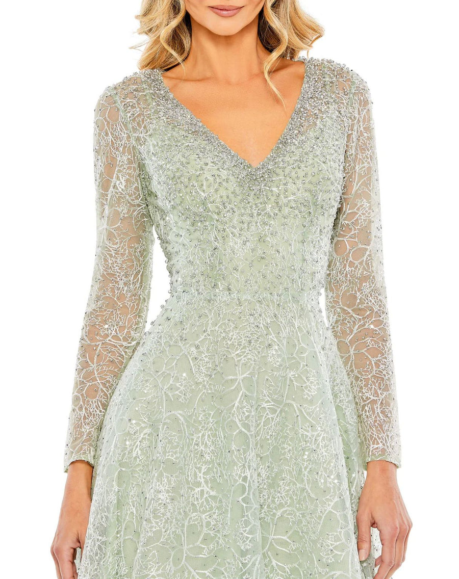 Mother of the Bride Dresses Crystal Embellished Long Sleeve V Neck Dress Seamist