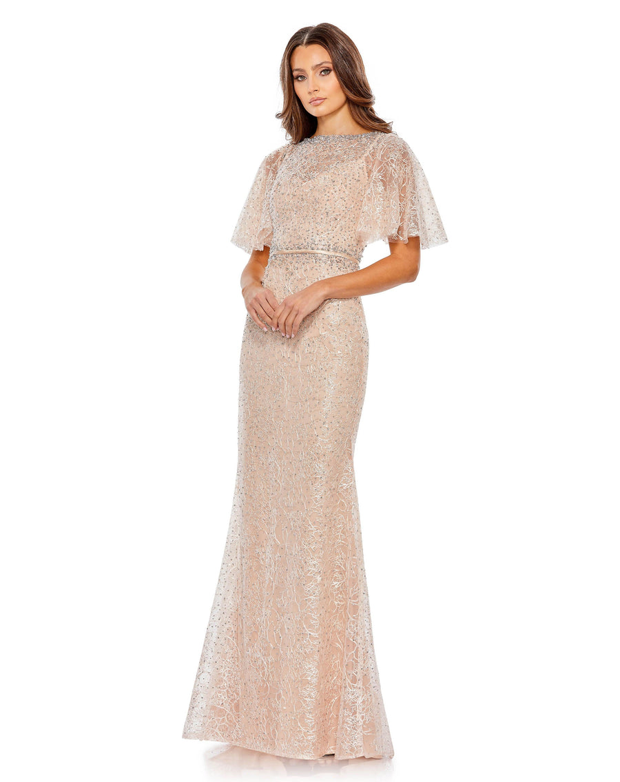 Formal Dresses Long Formal Beaded Lace Dress Blush