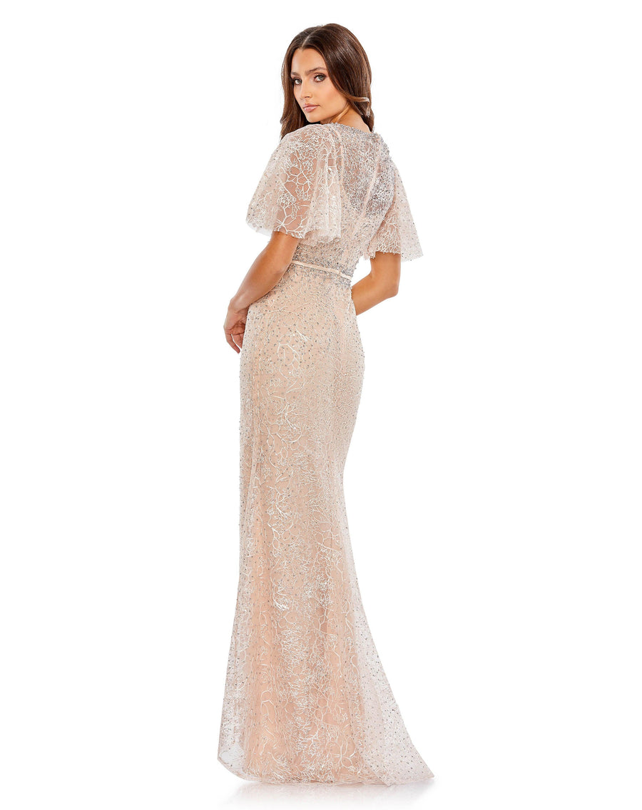 Formal Dresses Long Formal Beaded Lace Dress Blush