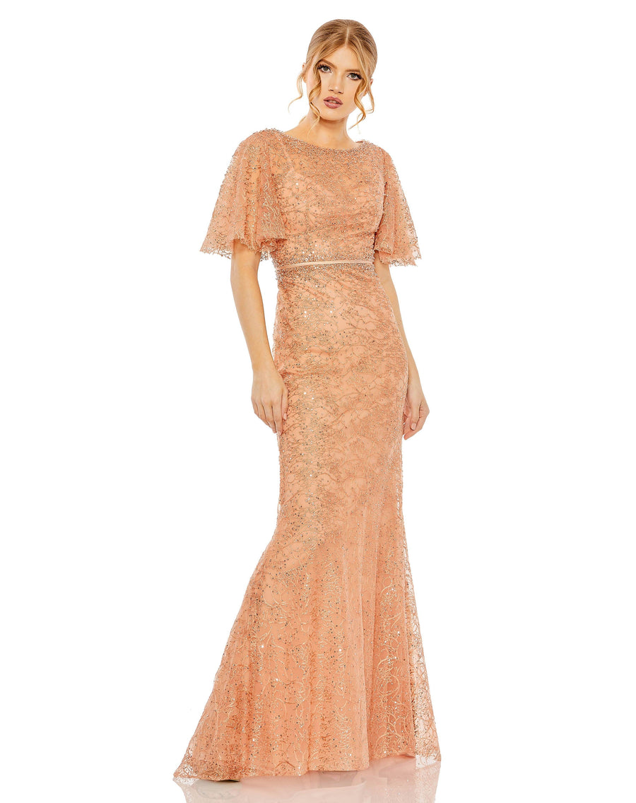 Formal Dresses Long Formal Beaded Lace Dress Cinnamon