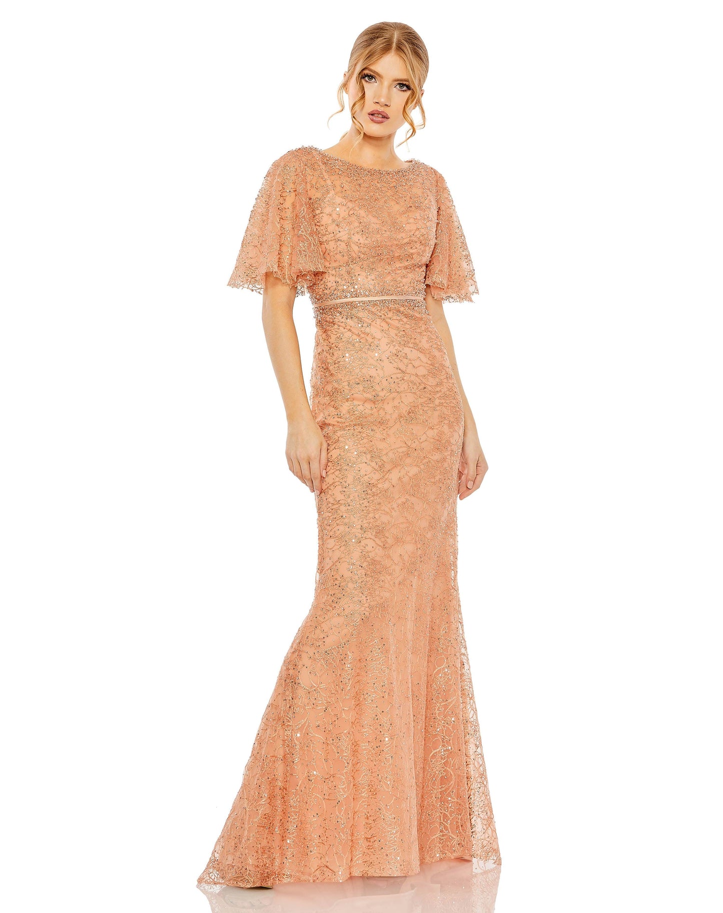 Formal Dresses Long Formal Beaded Lace Dress Cinnamon