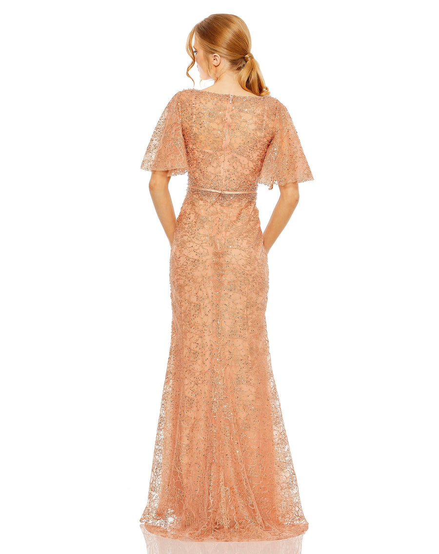 Formal Dresses Long Formal Beaded Lace Dress Cinnamon