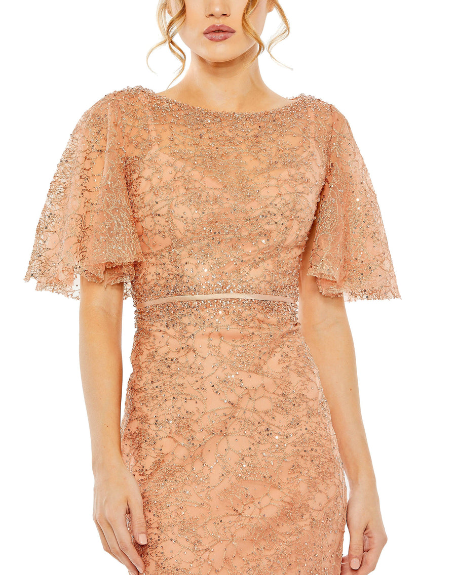 Formal Dresses Long Formal Beaded Lace Dress Cinnamon