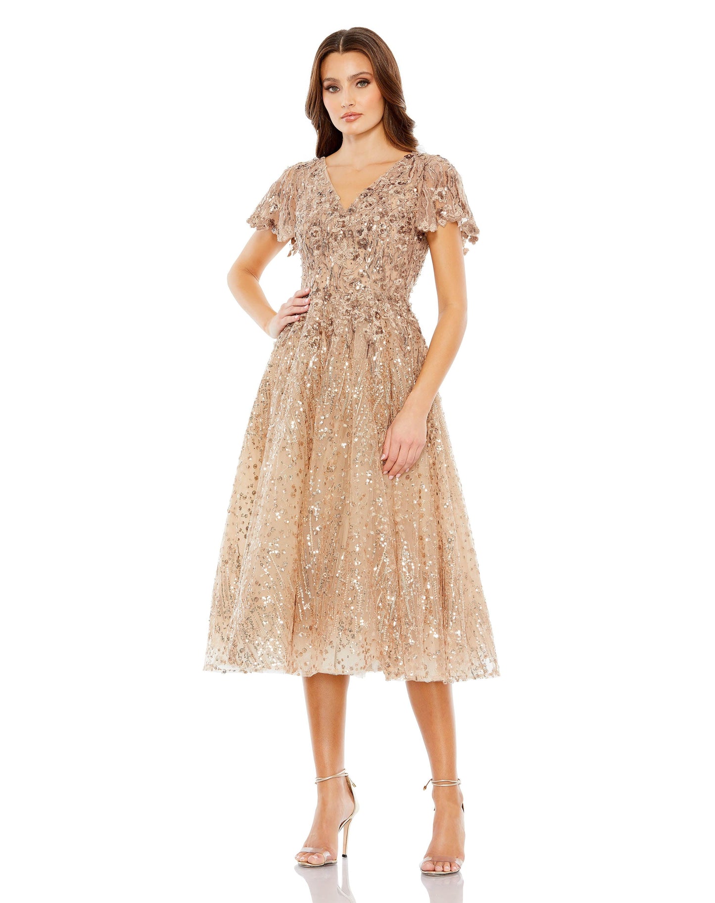 Formal Dresses Short Sleeve Tea Length Formal Dress Taupe